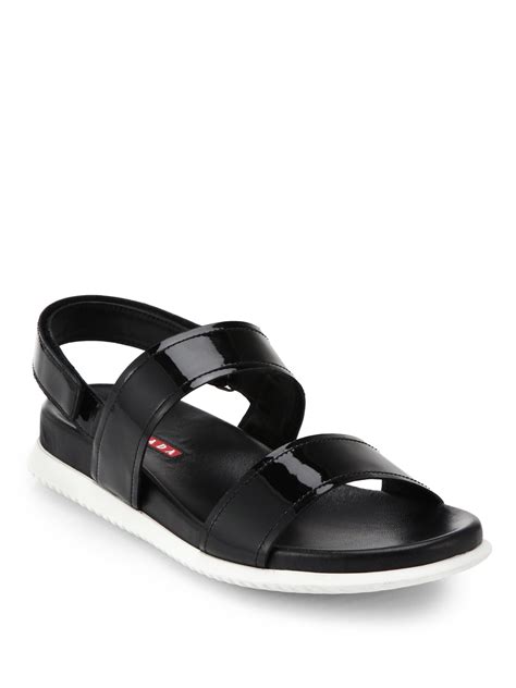 prada black patent leather flats|Black Patent Leather Sandals .